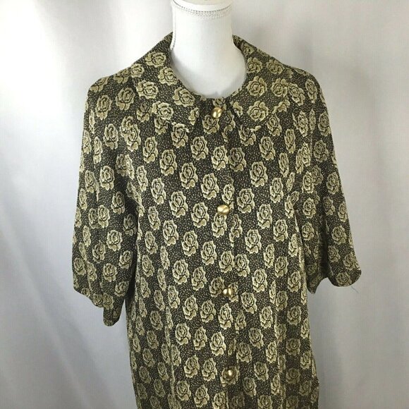 Vtg Dressing Gown Timely Fashions Womens Sz 14 Kimono Robe Gold Black 3/4 Sleeve - Picture 4 of 10